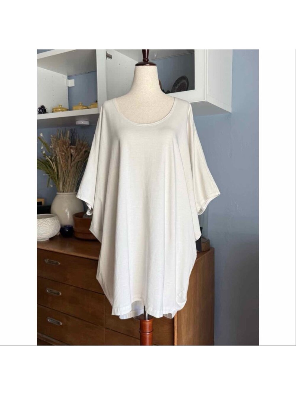 Bryn Walker Oversized Tunic Top Sz S Lagenlook Dolman Cotton Jersey Off White